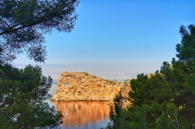 Scenic view of lake against clear sky