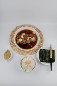 High angle view of food on table