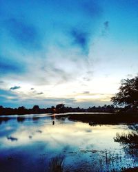 Scenic view of lake against sky at sunset