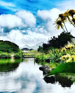 Scenic view of lake against sky