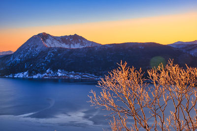 Snowy scenery of lake mashu in winter