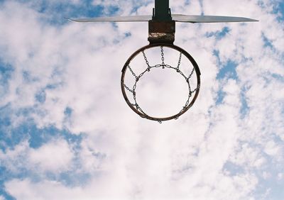 Directly below shot of basketball hoop against sky