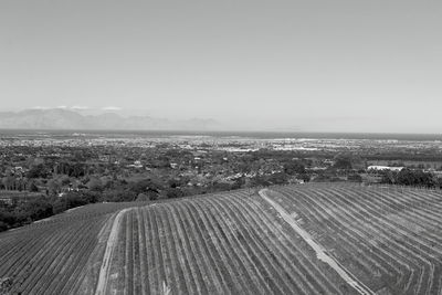 High angle view of land against sky