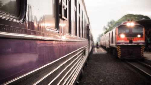 Train on railroad track against sky