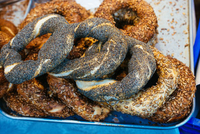 High angle view of bread in container