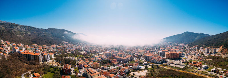 High angle shot of townscape against sky