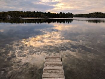 Scenic view of lake against sky at sunset