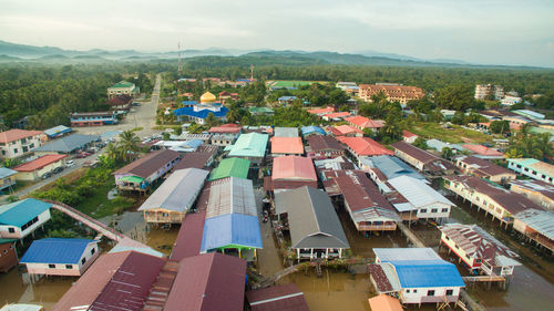 High angle view of townscape against sky