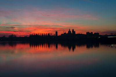 Silhouette of buildings at sunset