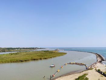 Scenic view of sea against clear sky