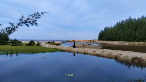 Scenic view of lake against sky