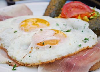 Close-up of fried eggs