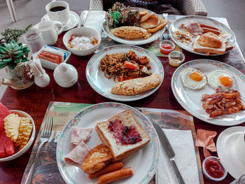 High angle view of food on table