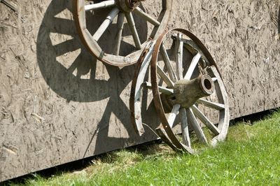 Old rusty bicycle on field