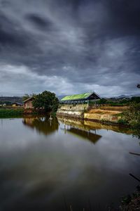 Scenic view of lake against cloudy sky