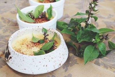 High angle view of dessert in plate on table