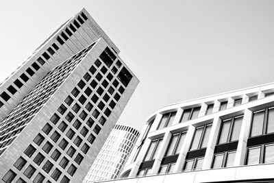 Low angle view of modern building against clear sky