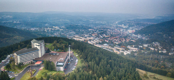 High angle view of town against sky