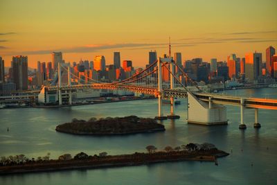 City skyline at sunset