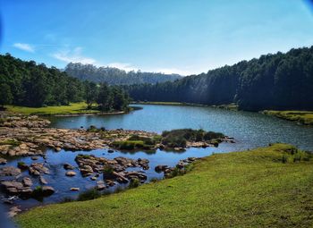 Scenic view of lake against sky