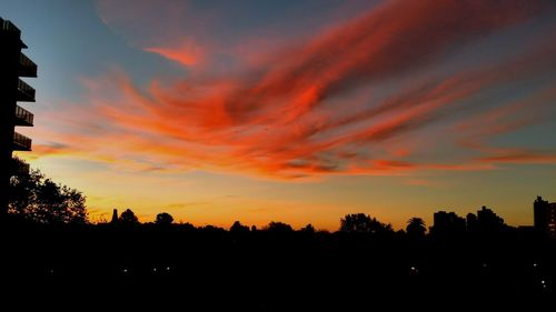 Silhouette trees against sky during sunset