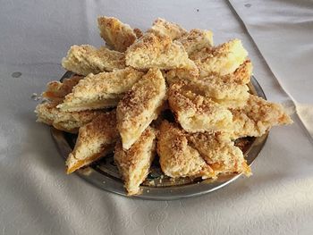 High angle view of dessert in plate on table