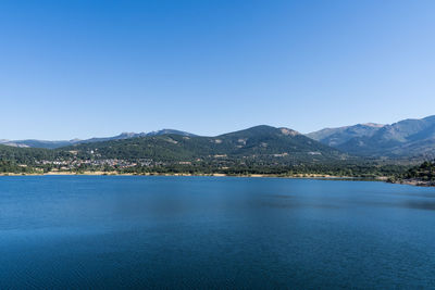 Scenic view of sea against clear blue sky