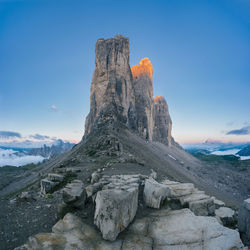 Rock formations on landscape against sky