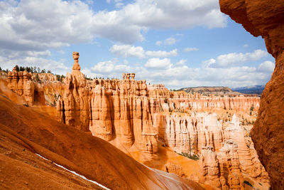 Panoramic view of rock formations against cloudy sky