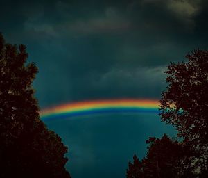 Scenic view of rainbow against sky at dusk