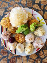 High angle view of food in plate on table