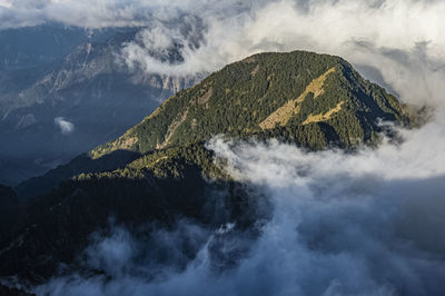 Panoramic view of majestic mountains against sky