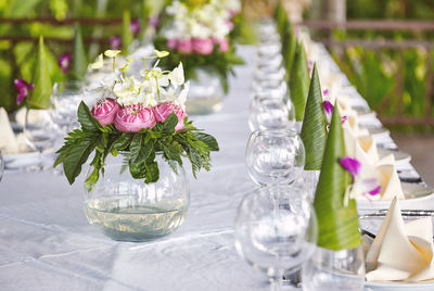 Close-up of flower vase on table