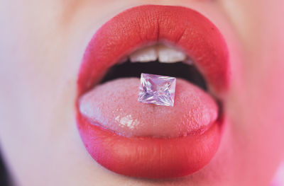 Close-up of diamond in mouth
