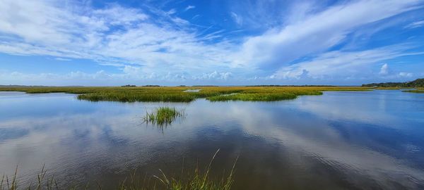 Scenic view of lake against sky