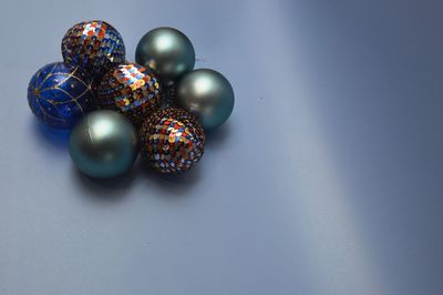 High angle view of christmas decorations on white background