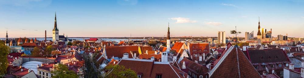 High angle view of city at waterfront