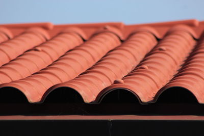 Close-up of roof tiles against clear blue sky