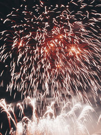 Low angle view of firework display at night