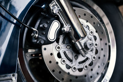 Details of big bike disc brake, shallow depth of field