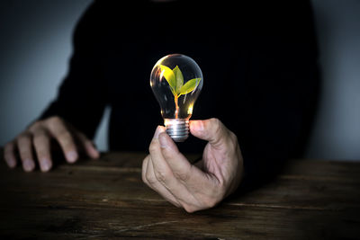 Man hand of holding light bulb with green energy. technology sustainable development, renewable 