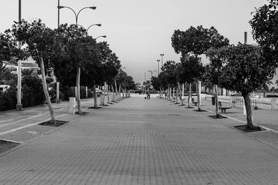 Walkway in park against clear sky