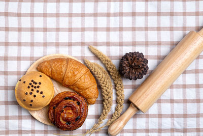 High angle view of breakfast on table