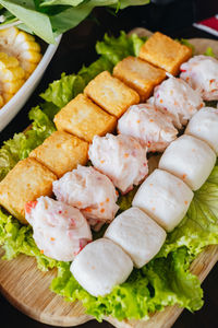 High angle view of food in plate