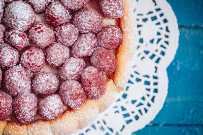 Directly above shot of cake in plate on table