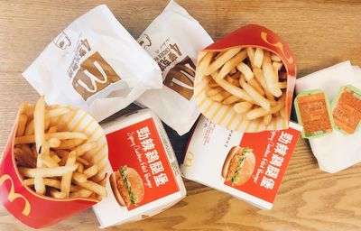 High angle view of food on table