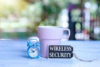 Close-up of coffee cup on table