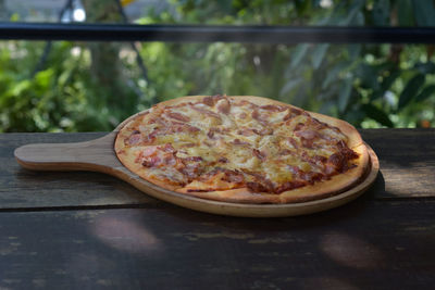 Close-up of pizza on table