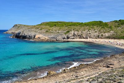 Scenic view of sea against blue sky