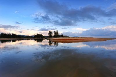 Scenic view of lake against sky during sunset